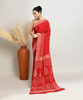 Deep Red Pure Light and Breezy Dabu Discharge Handblock Printed Premium Cotton Saree